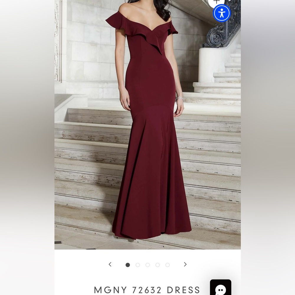 Wine red formal off shoulder gown